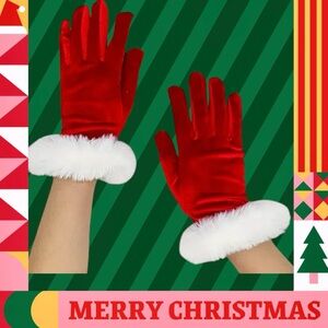 Mrs Clause Gloves NIP lightweight velvet & faux fur Sz S/M